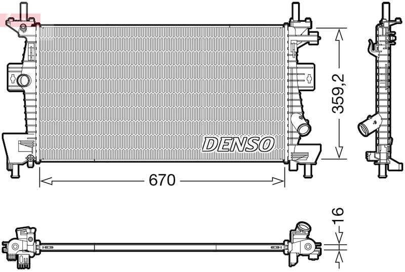 Радіатор, система охолодження двигуна, Denso DRM10114