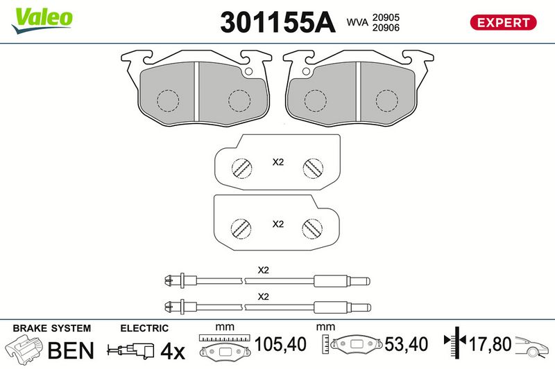 Sada brzdových destiček, kotoučová brzda 301155A