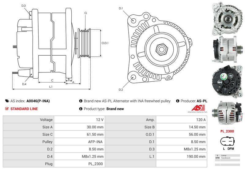 AS-PL A0046(P-INA) Alternator