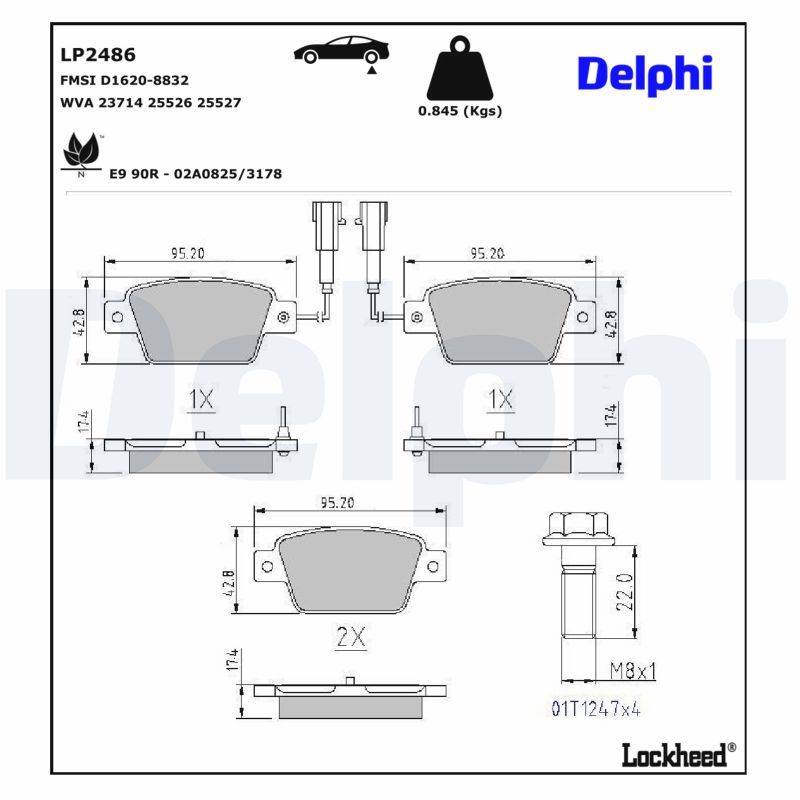 Piduriklotsi komplekt, ketaspidur, DELPHI LP2486
