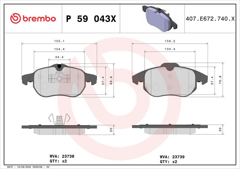 Piduriklotsi komplekt, ketaspidur, BREMBO P 59 043X