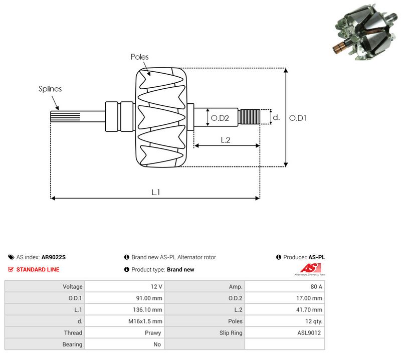 AS-PL AR9022S Rotor, alternator