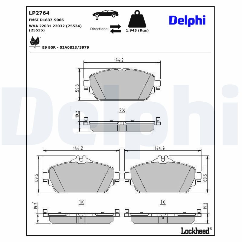 Piduriklotsi komplekt, ketaspidur, DELPHI LP2764