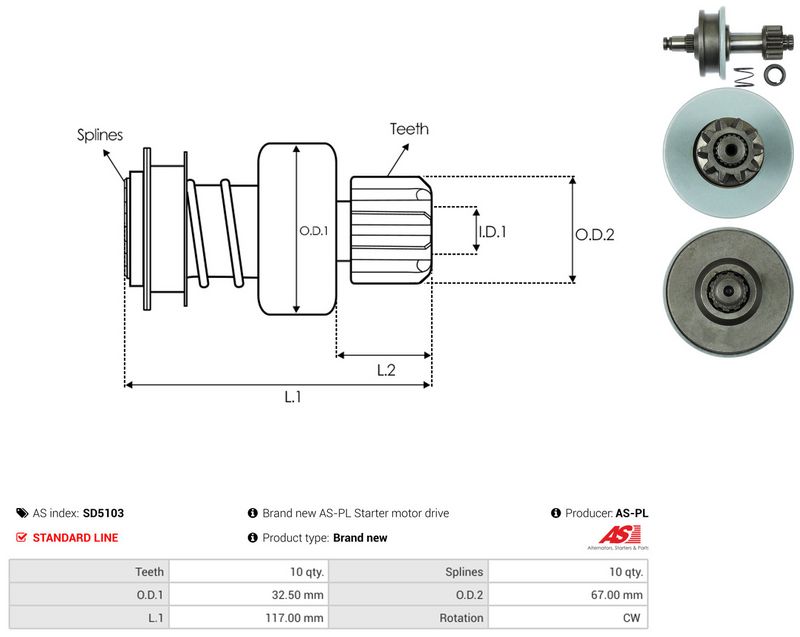 AS-PL SD5103 Freewheel Gear, starter