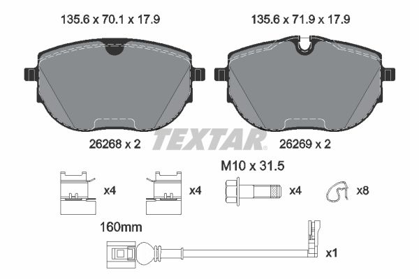 Комплект гальмівних накладок, дискове гальмо, Textar 2626801