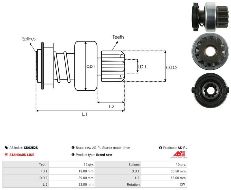 AS-PL SD0252S Freewheel Gear, starter