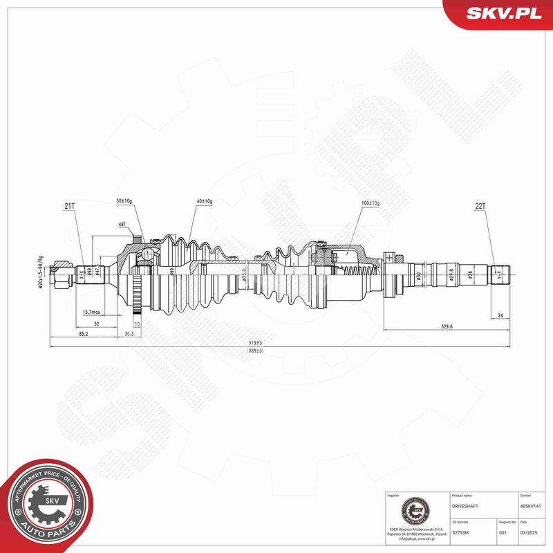 ESEN SKV 40SKV141 Drive Shaft