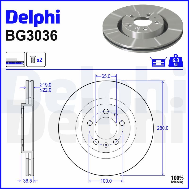 DELPHI BG3036 Stabdžių diskas
