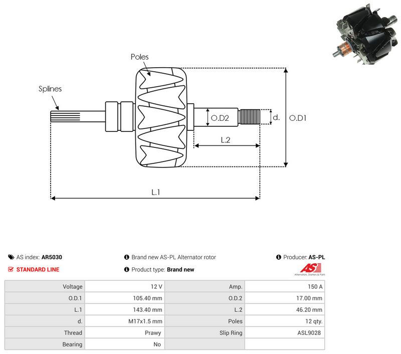 rootor, generaator, AS-PL AR5030