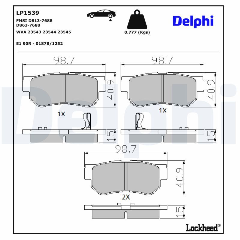 DELPHI LP1539 Brake Pad Set, disc brake