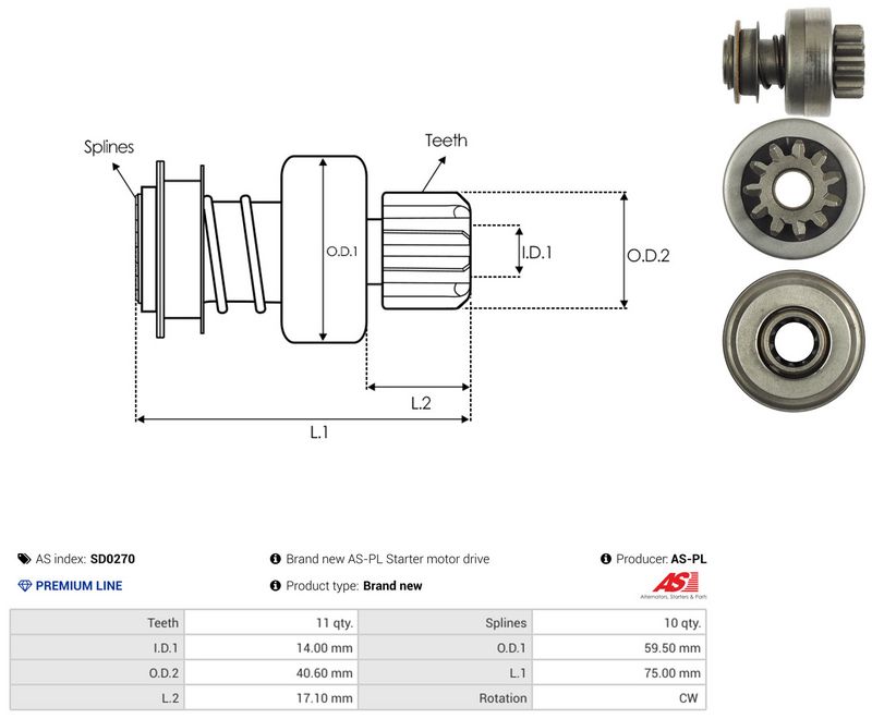 AS-PL SD0270 Freewheel Gear, starter