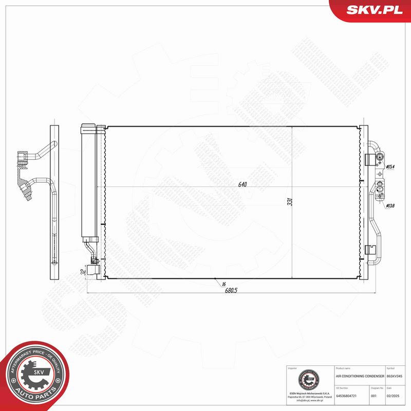 ESEN SKV 86SKV345 Condenser, air conditioning