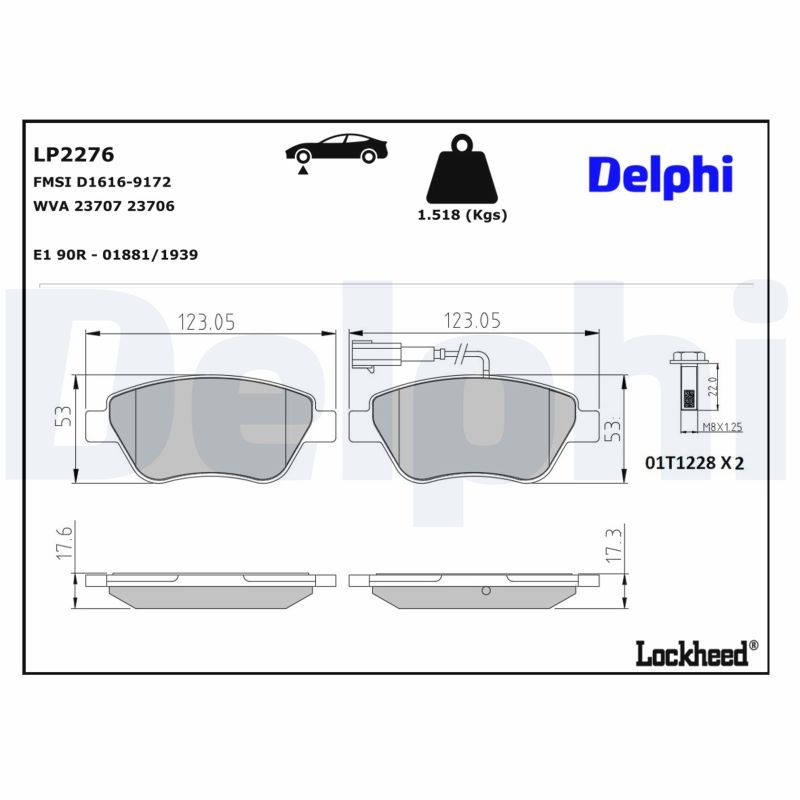 Piduriklotsi komplekt, ketaspidur, DELPHI LP2276
