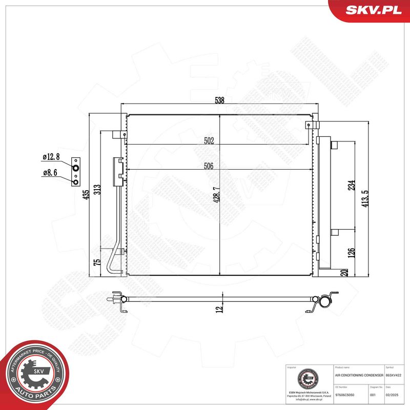 ESEN SKV 86SKV422 Condenser, air conditioning