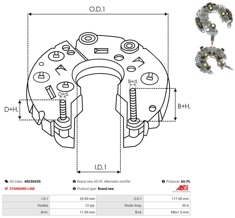 AS-PL ARC6043S Rectifier, alternator