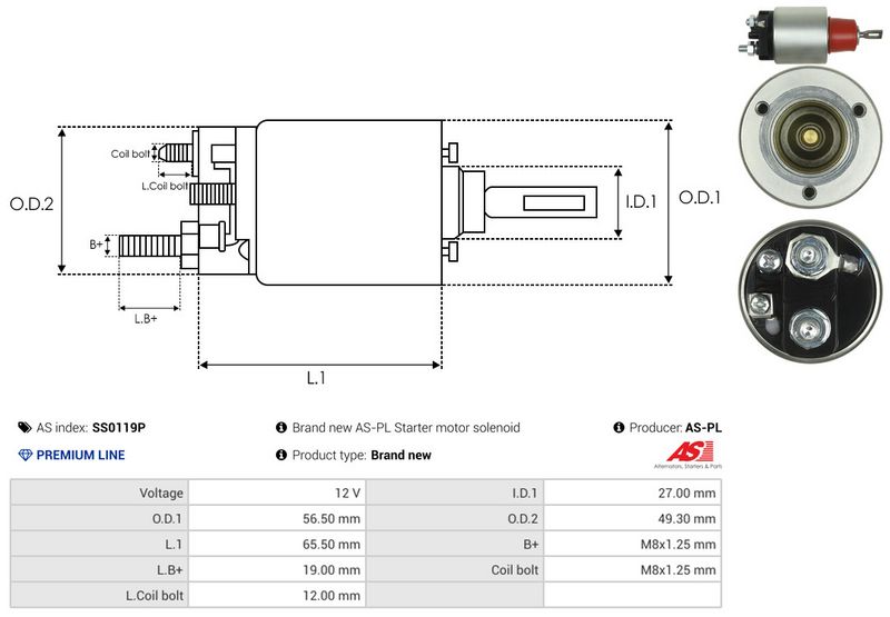 AS-PL SS0119P Solenoid Switch, starter