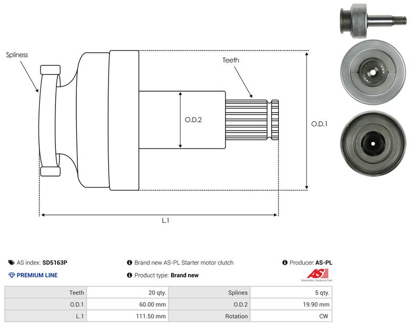Hammastrummel, starter, AS-PL SD5163P