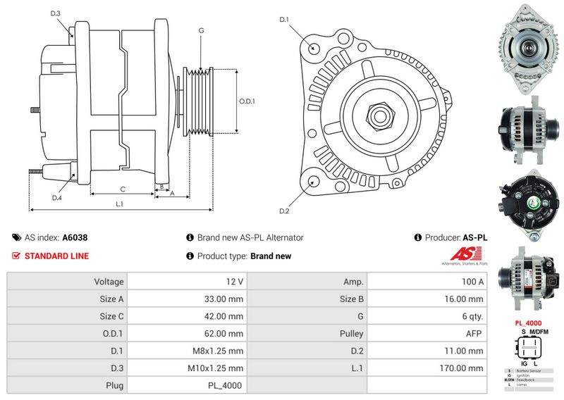 AS-PL A6038 Alternator