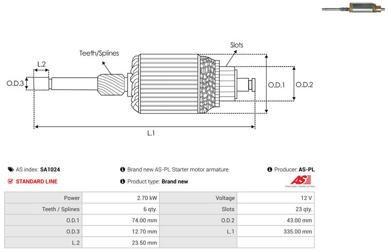 AS-PL SA1024 Armature, starter