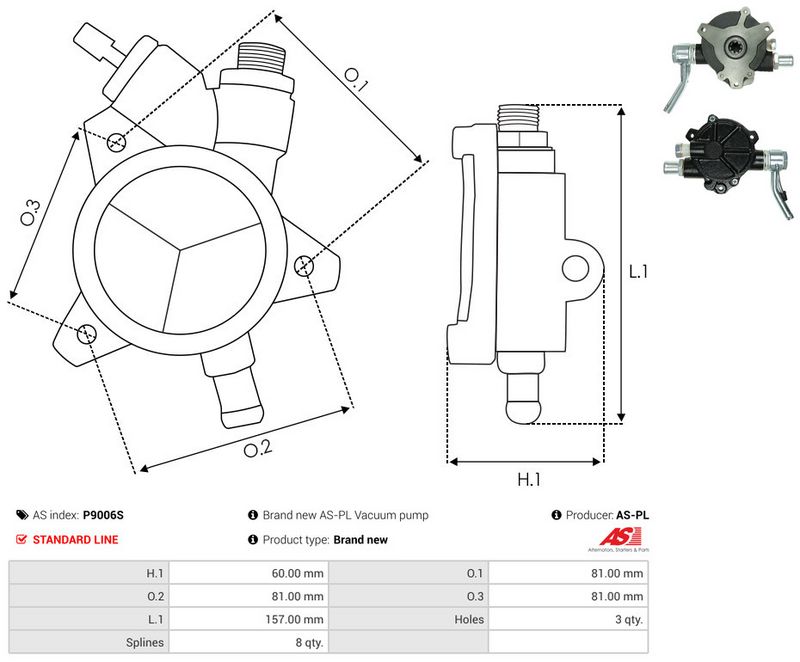Pump, pidurisüsteem, AS-PL P9006S