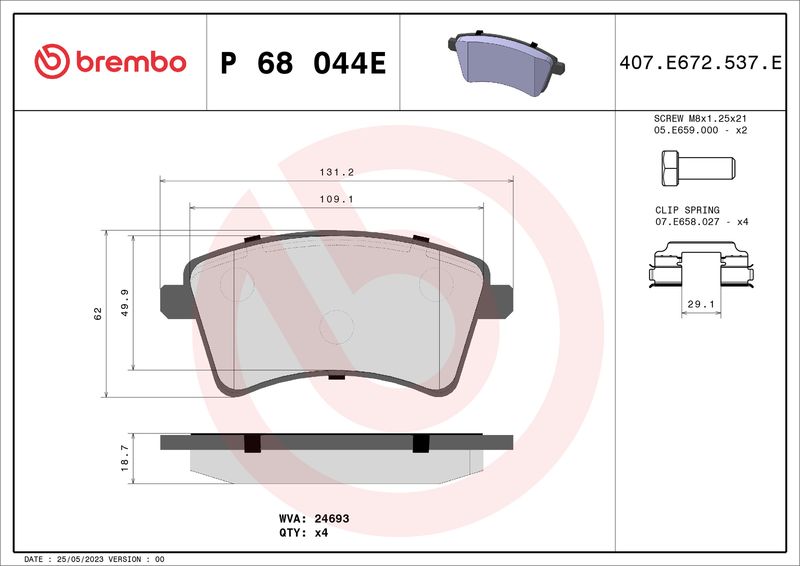 Piduriklotsi komplekt, ketaspidur, BREMBO P 68 044E