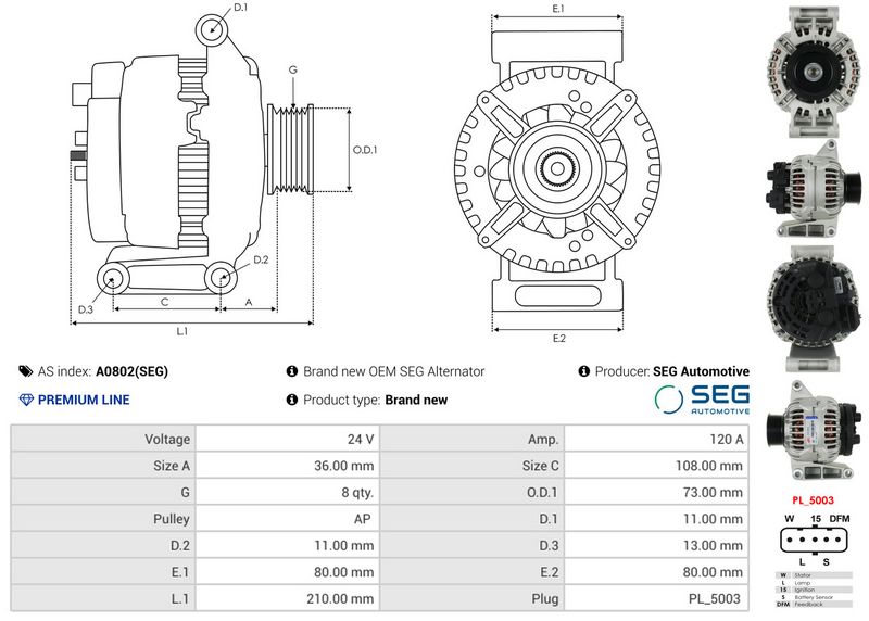 AS-PL A0802(SEG) Alternator
