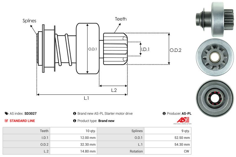 AS-PL SD3027 Freewheel Gear, starter