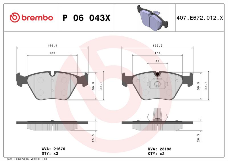 Piduriklotsi komplekt, ketaspidur, BREMBO P 06 043X