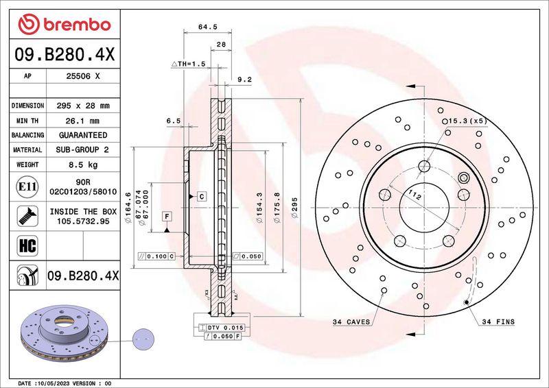 Гальмівний диск, Brembo 09.B280.4X