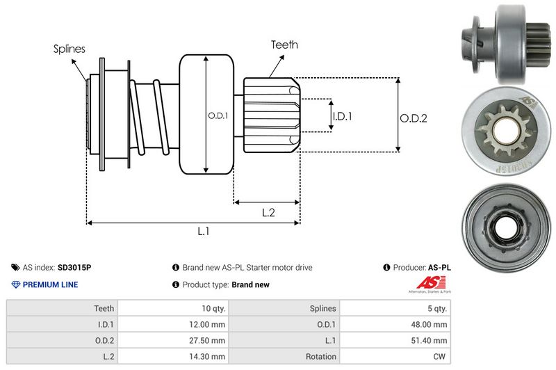 AS-PL SD3015P Freewheel Gear, starter
