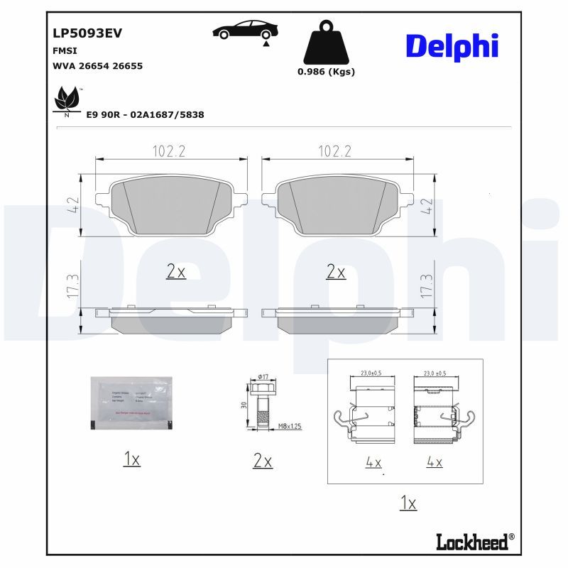 Piduriklotsi komplekt, ketaspidur, DELPHI LP5093EV