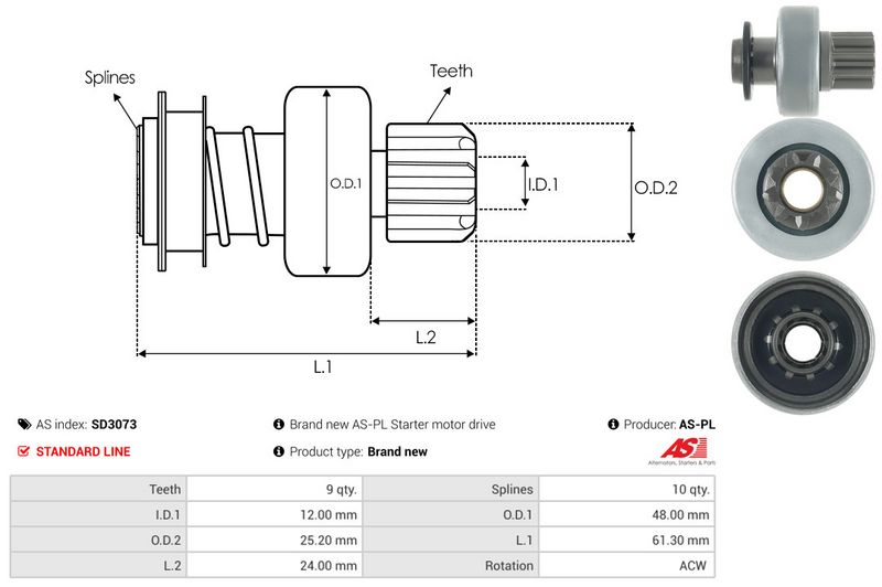 AS-PL SD3073 Freewheel Gear, starter