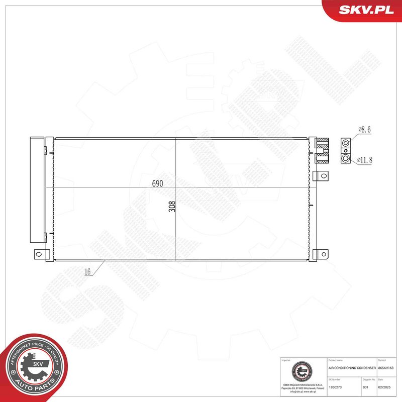 ESEN SKV 86SKV163 Condenser, air conditioning