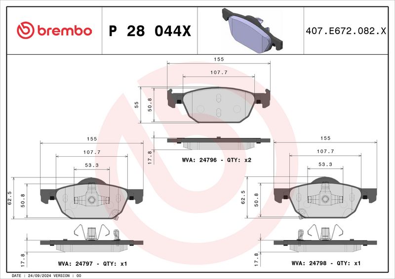 Piduriklotsi komplekt, ketaspidur, BREMBO P 28 044X