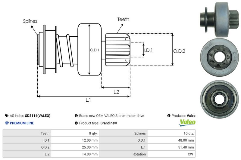 AS-PL SD3114(VALEO) Freewheel Gear, starter