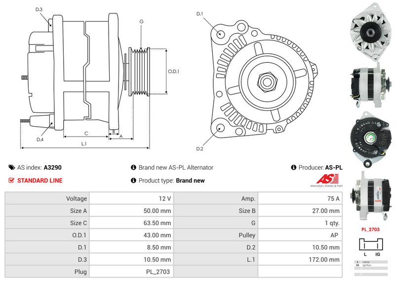 AS-PL A3290 Alternator