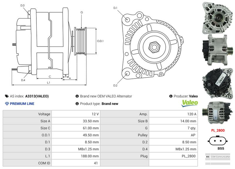 AS-PL A3313(VALEO) Alternator