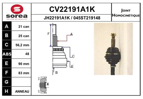 EAI csuklókészlet, hajtótengely CV22191A1K