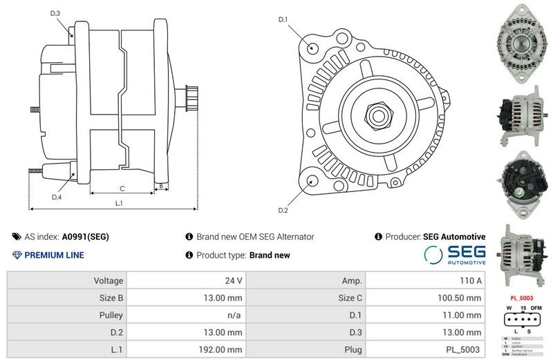 AS-PL A0991(SEG) Alternator