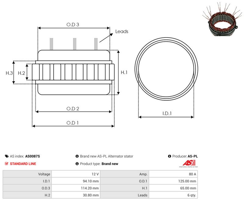 AS-PL AS0087S Stator, alternator