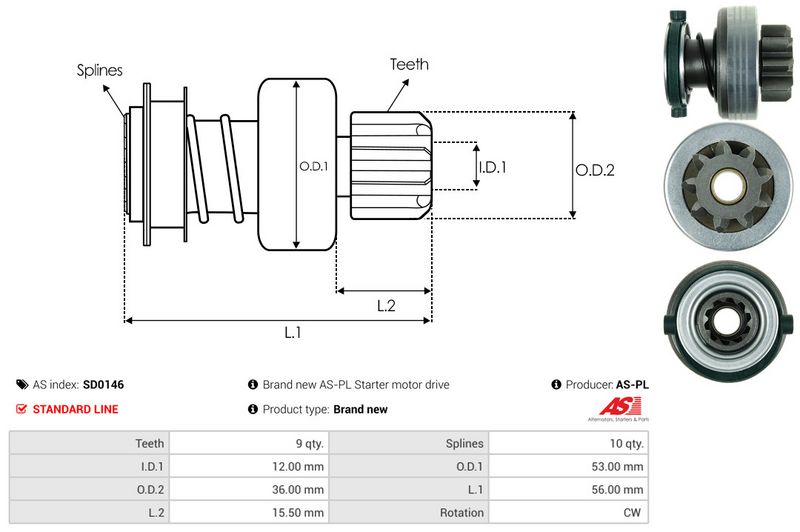 AS-PL SD0146 Freewheel Gear, starter