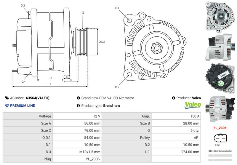 AS-PL A3564(VALEO) Alternator