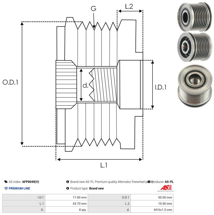 AS-PL AFP0049(V) Alternator Freewheel Clutch