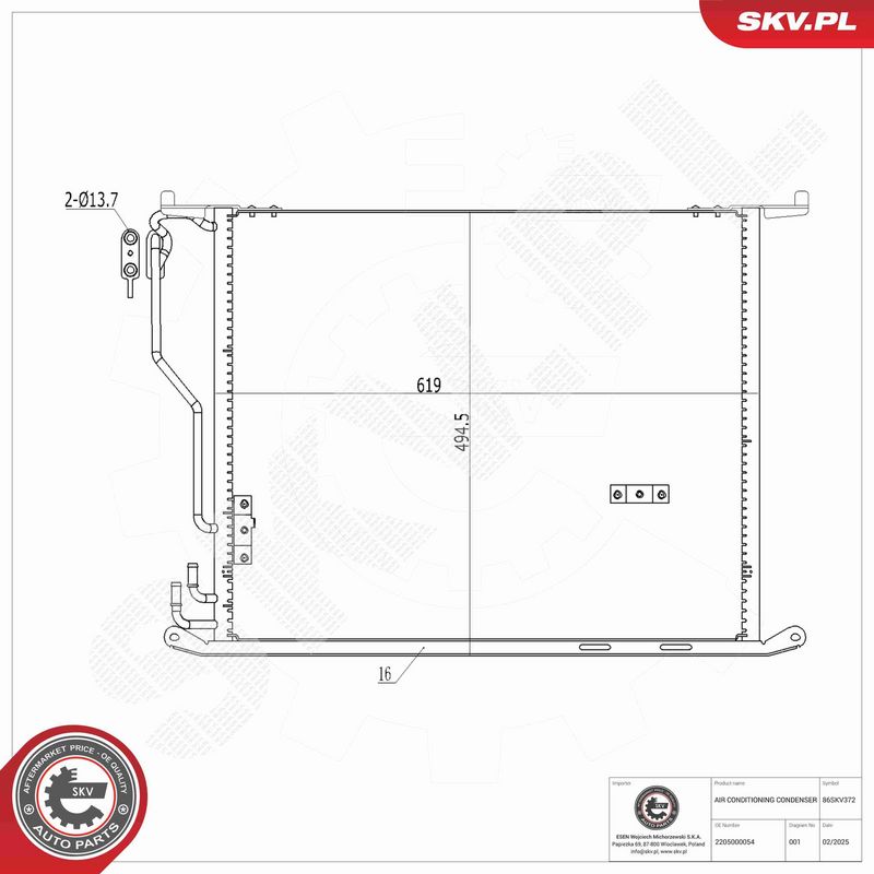 ESEN SKV 86SKV372 Condenser, air conditioning