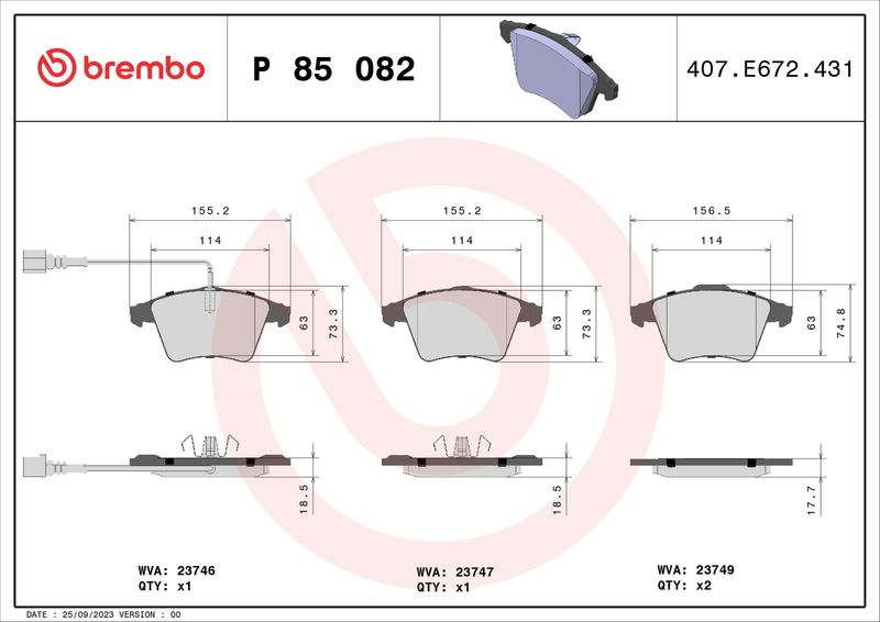 BREMBO fékbetétkészlet, tárcsafék P 85 082