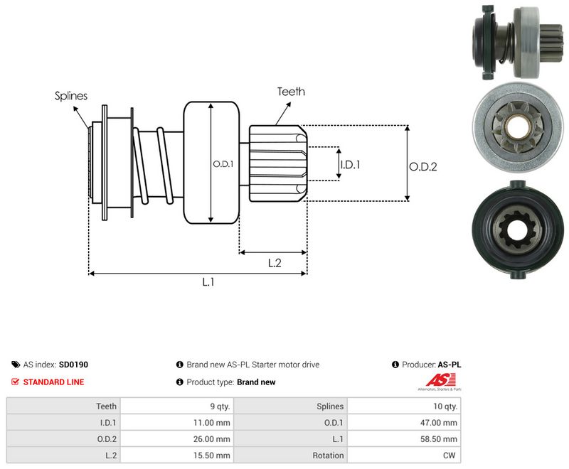 AS-PL SD0190 Freewheel Gear, starter