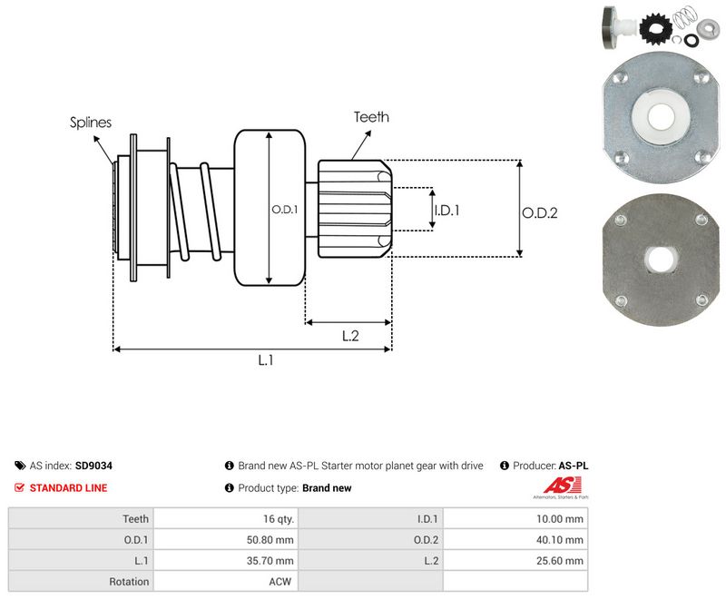 AS-PL SD9034 Freewheel Gear, starter