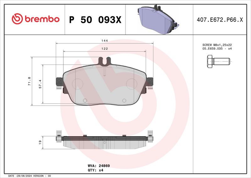 Piduriklotsi komplekt, ketaspidur, BREMBO P 50 093X