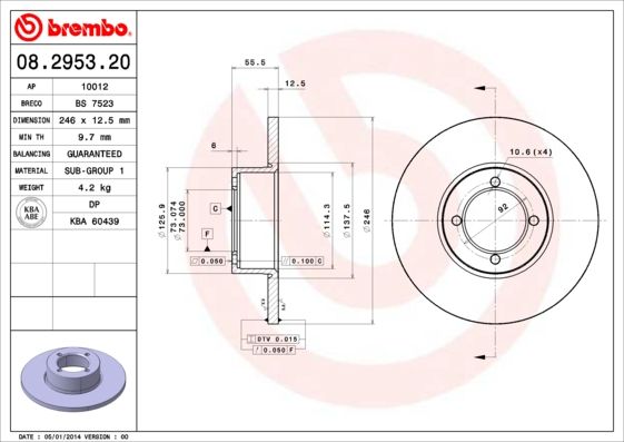 BREMBO féktárcsa 08.2953.20