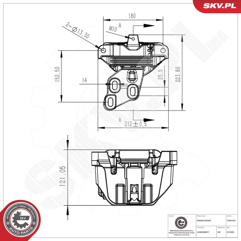 This part match OEM code: 246 240 06 17